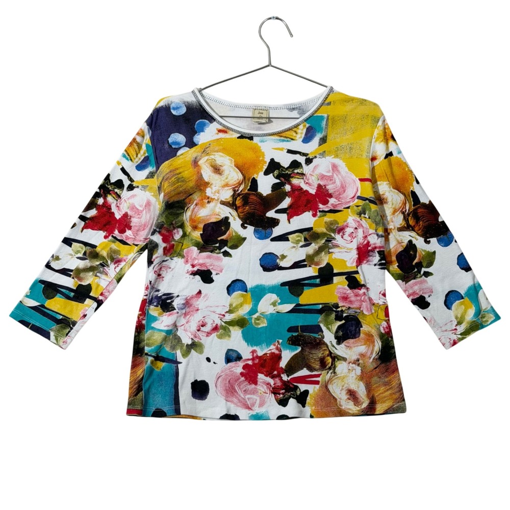 Jess and Jane Shirt Womens Medium Multicolor Vintage Floral Abstract Emily Top